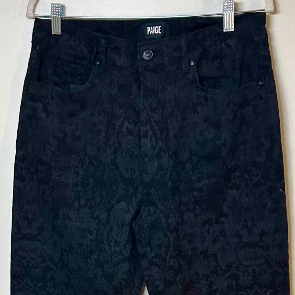PAIGE Leenah Black Laser Floral Bootcut Jeans Women’s Size 31 - Picture 2 of 8